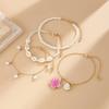 SHIXIN 4Pcs/set Boho Flower Scallop Pendant Anklet Foot Chain Women Charm Imitation Pearl Ankle Beach Vintage Foot Jewelry Gift