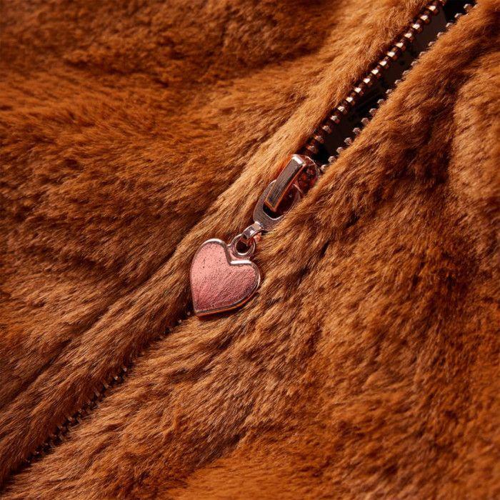 Hoodie - vidaXL - Faux Fur - Cognac Color - Unisex - Long Sleeves