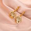 Vintage Life of Tree Pendants Hoop Earrings For Women Female Stainless Steel Earrings Trend Golden Charm Jewelry Pendientes