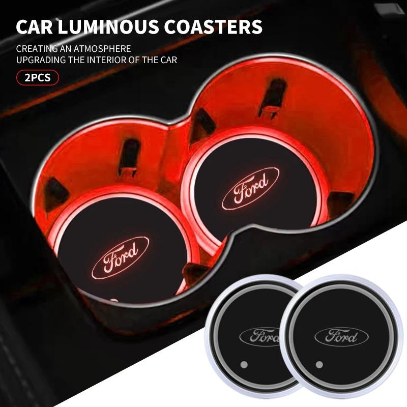 7 Colors LED Car Cup Holder Lights Luminous Coaster Water Cup Pad For Ford Escape Kuga Mondeo Ecosport Fiesta Focus 2 3 MK1 MK2 FKZLV1