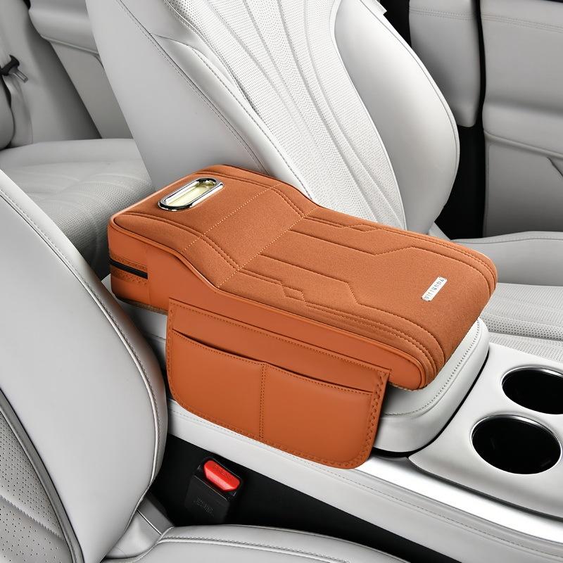 Universal Car Armrest Pad Height-Increasing Insoles Shearling Tissue Storage Box With Side Card Holder/Storage Pouch