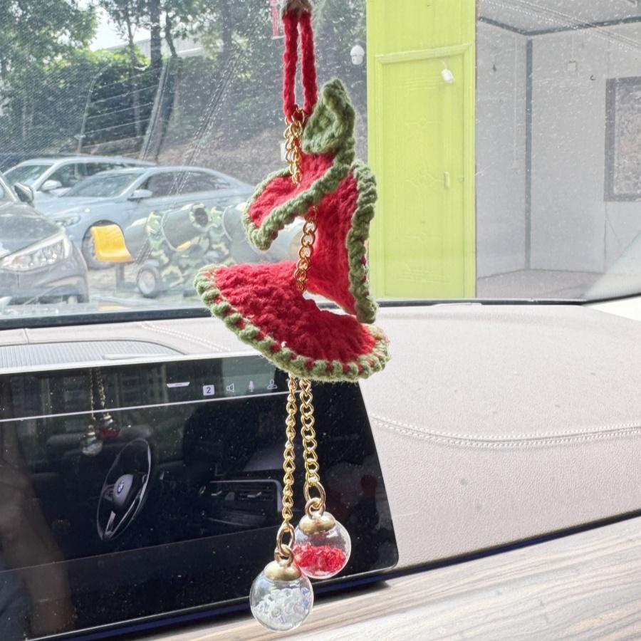 

1pcRed Christmas Tree Car Rearview Mirror Pendant Handwoven Car Interior Decoration Holiday Party Crystal Ball Bag Pendant Gift красный