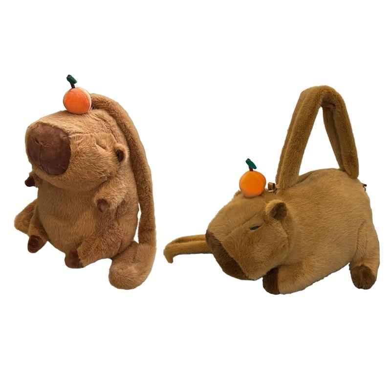 Lovely Capybara Backpack Plush Shoulder Bag School Lunch Bag for Kids Adult Daily Use Cartoon Backpack Birthday Gift