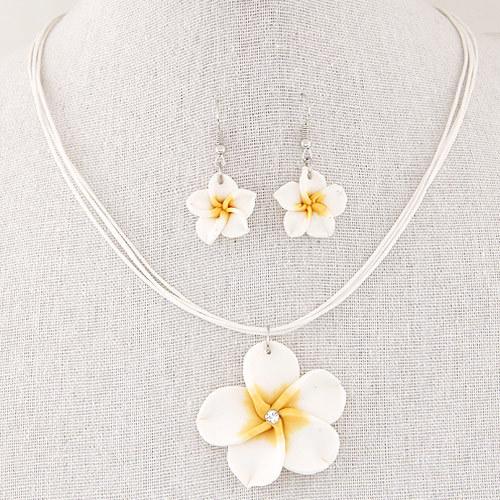 Soft Pottery Flower Personalized Necklace and Earrings Two-piece Set Wax Rope Soft Pottery Plumeria-shaped Bridesmaid Gift