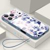 Romantic Rose Flower Pattern Lanyard Case For iPhone 17 Pro Max iPhone 16 15 14 13 Pro Max 11 16E 17E Soft Silicone Phone Back Cover