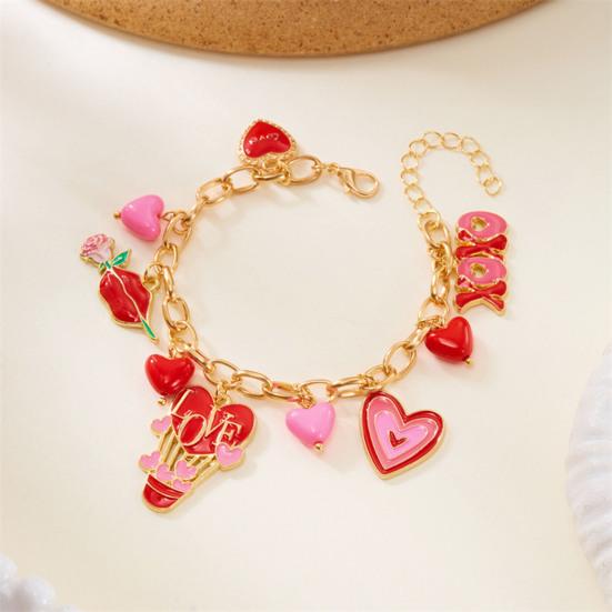 Valentine Day Bracelet Rose Flower Heart Letter Charm Adjustable Length Bracelet Girlfriend Birthday Present