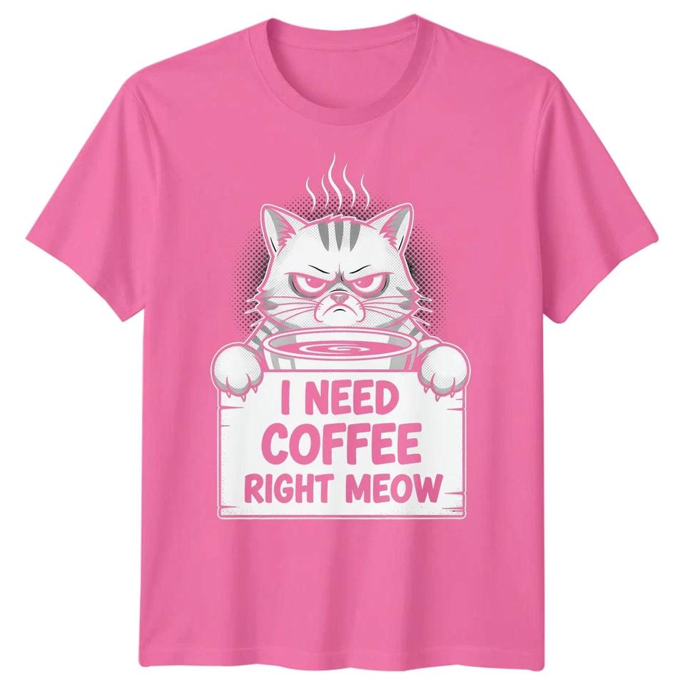 Grumpy Cat I Need Coffee Right Meow Funny Cats Humor Mens T-Shirt Coffee Lover 4 L