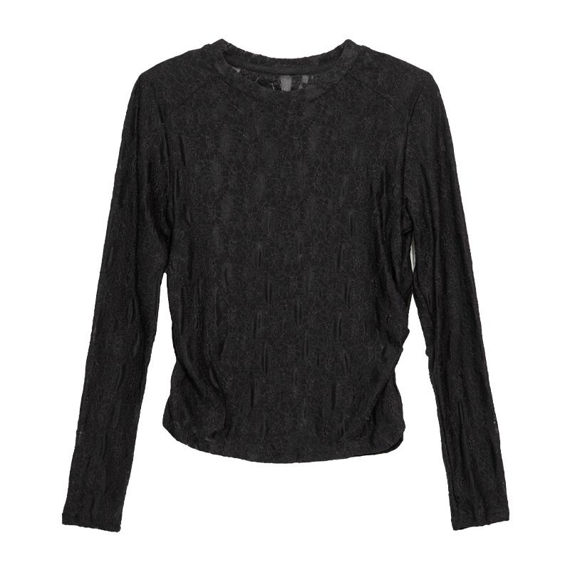long sleeve Oversized black lace sexy hollow out Casual loose t shirt tops Women spring autumn t-shirt