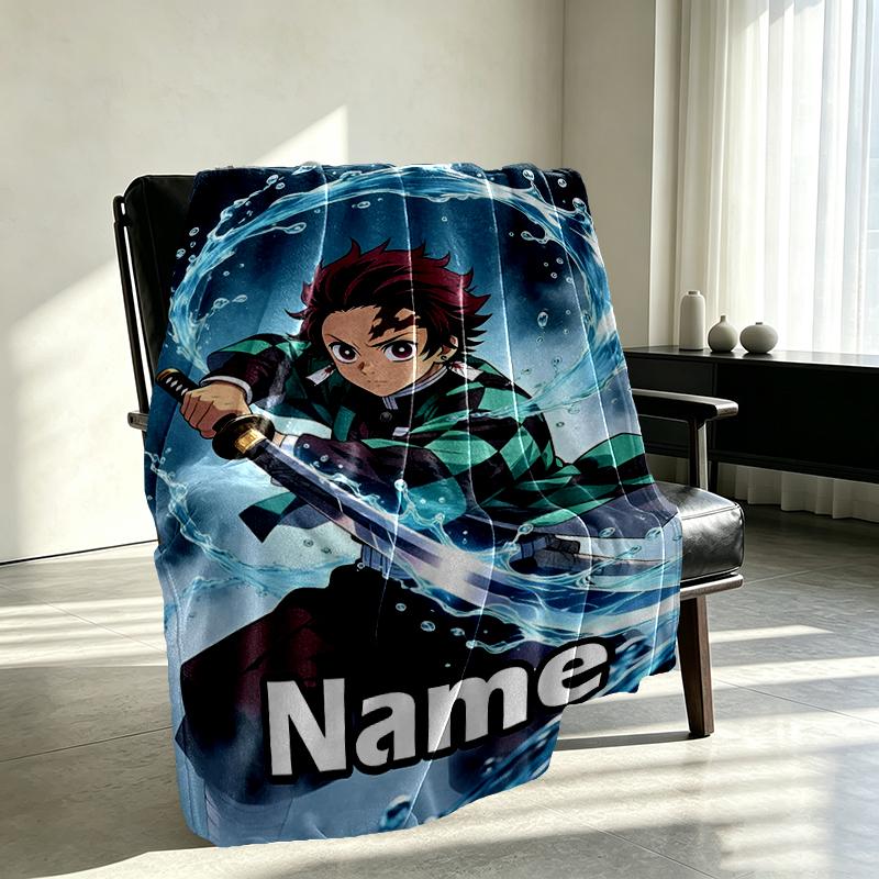 Custom Name Personalized Demon Slayer Print Blanket, Home Decor, Bedroom, Sofa, Camping, Couch, Gifts for Birthday Christmas