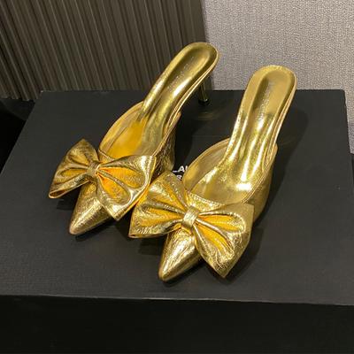 Bow Pointed Toe Women Slippers High Heels Stilettos Mules Shoes Sexy Pumps Woman Summer Slingback Sandals 2025 Mujer Zapatillas
