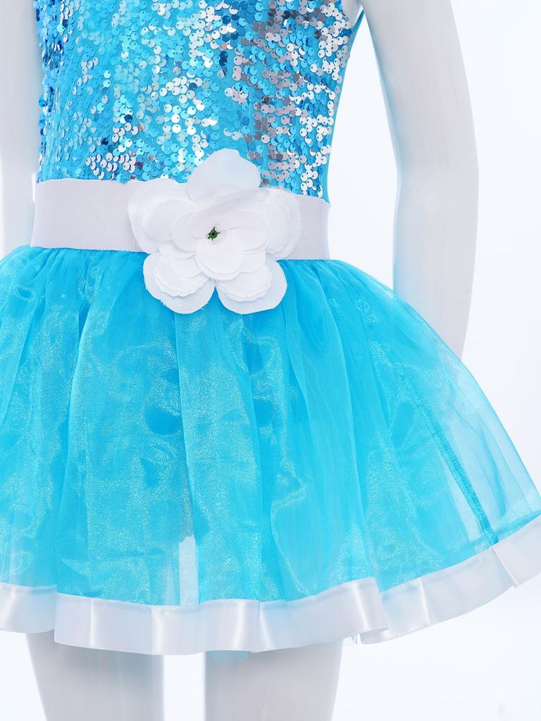 Rochie Tutu pentru Fete Corset cu Paiete Fustă Tulle Stratificat Fără Mâneci Spate Decupat Pantaloni Scurți Incorporați Costum Balet