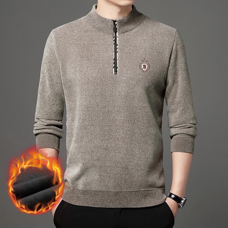 Zipper Collar Men's Knitwear Winter Fashion Trendy Thickening Thermal Base Sweater
