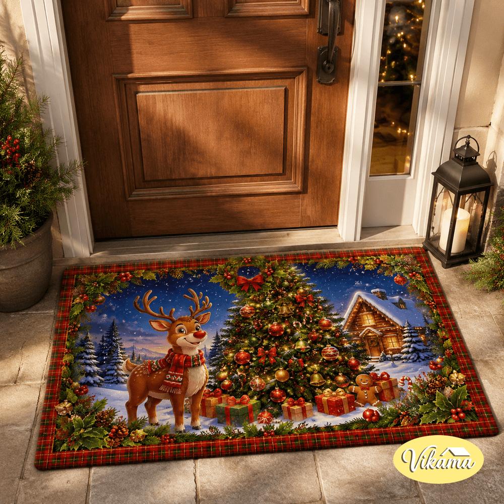 Christmas Entrance Rug Color-Printed For Bedroom, Living Room And Bathroom - Easy To Clean, Suitable For Home Decoration.