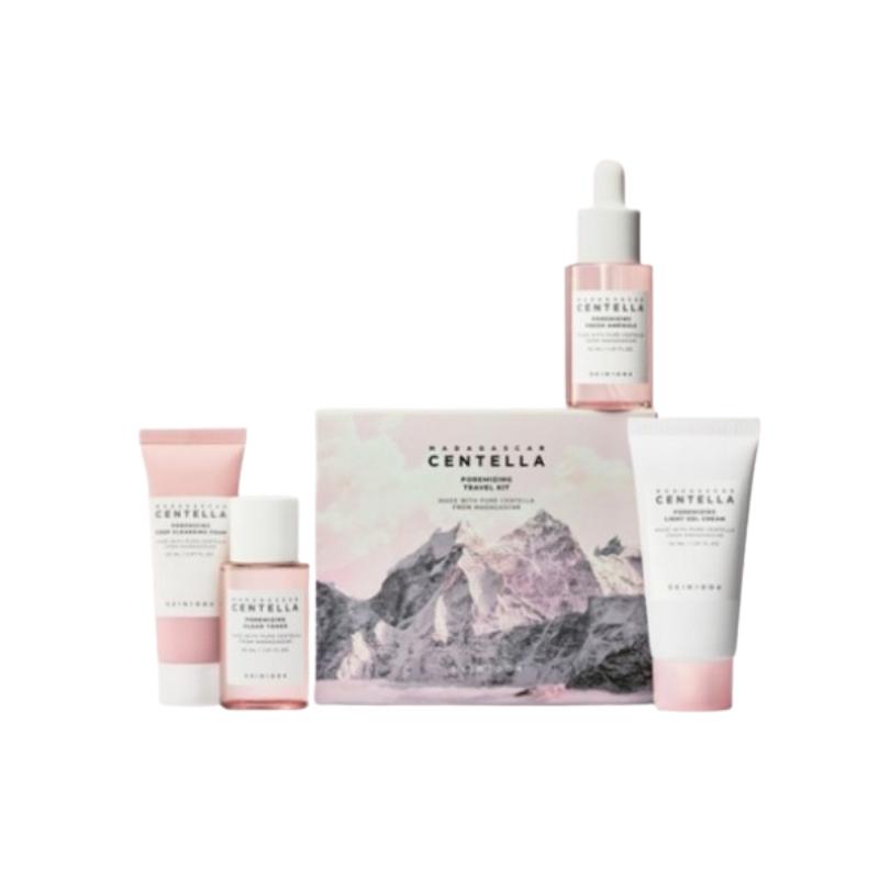 

SKIN1004 Madagascar Centella Poremizing Travel Kit 4 Types Set – Pore Care Cleansing Foam Toner Ampoule Gel Cream Set Travel Kit 4 Types Set