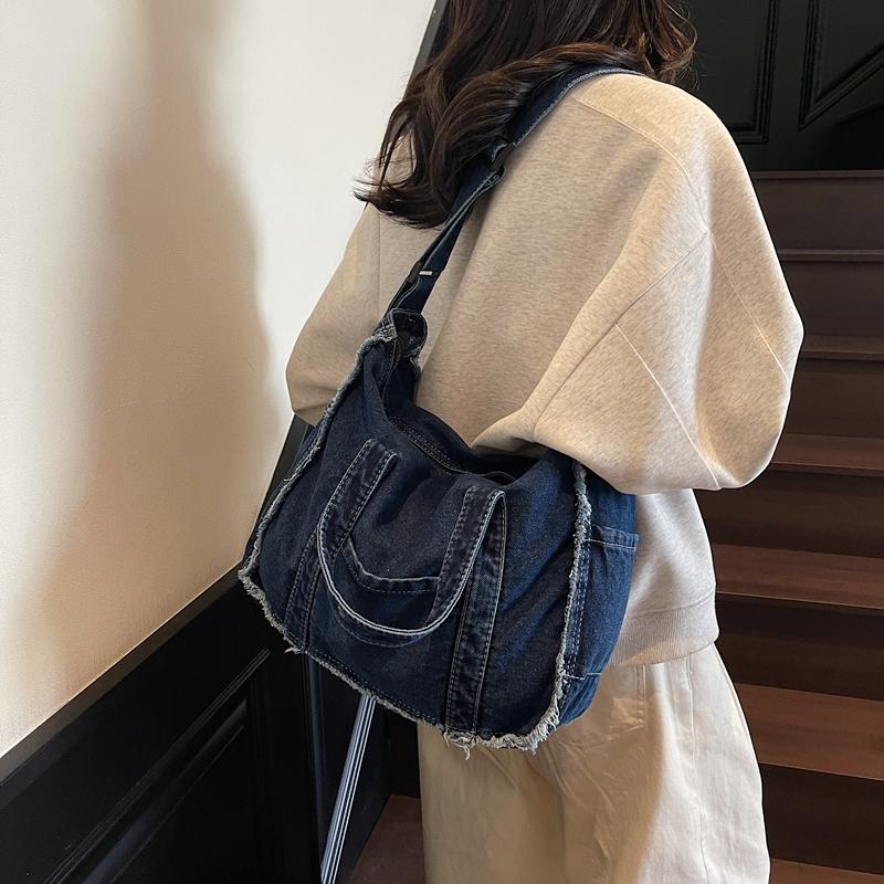 Sac en Denim Vintage Sac à Bandoulière pour Femme Sac Cabas de Commute Sac de Shopping