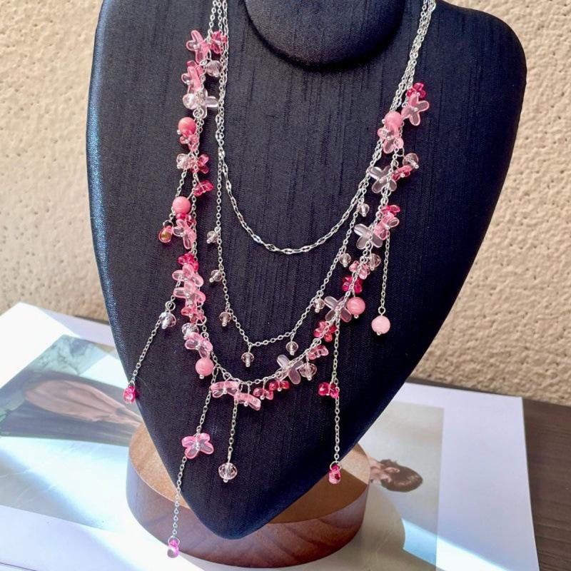 Exquisite Summer Flower Necklace: High-End Clavicle Chain with Sweet Vacation Charm. розовый