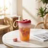 Transparent Plastic Water Bottle Portable Cold And Hot Drinking Cup With Strainer Leak-proof Straw Water Cup For Kids Students