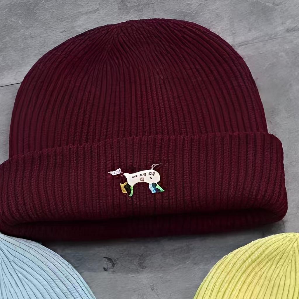 Cute Pony Wool Hat Female Hip-hop Simple Warm Double-layer Knitted Hat Ear Protection Cold-proof Pullover Hat Male