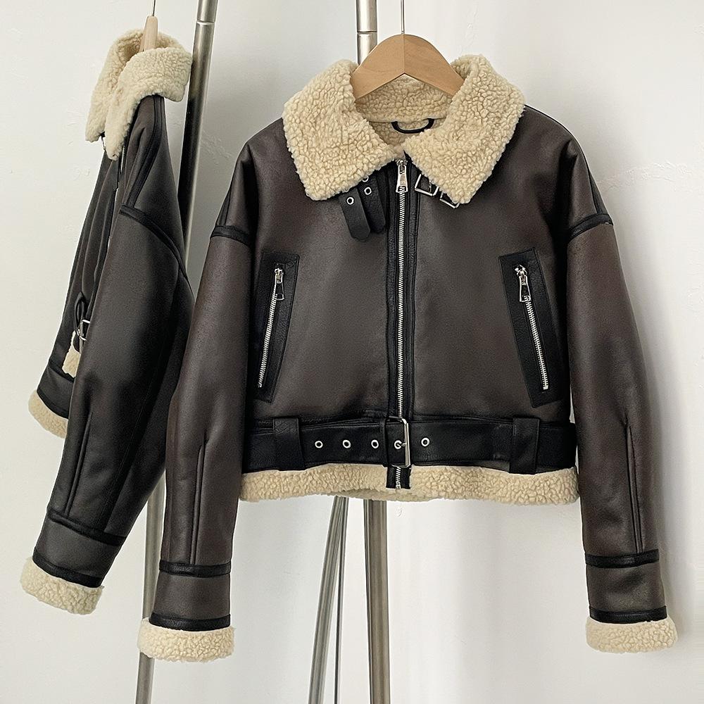 Autumn Winter Product Casual Women's Wear Flip Collar Fur Integrated Loose and Versatile Short Jacket Coat