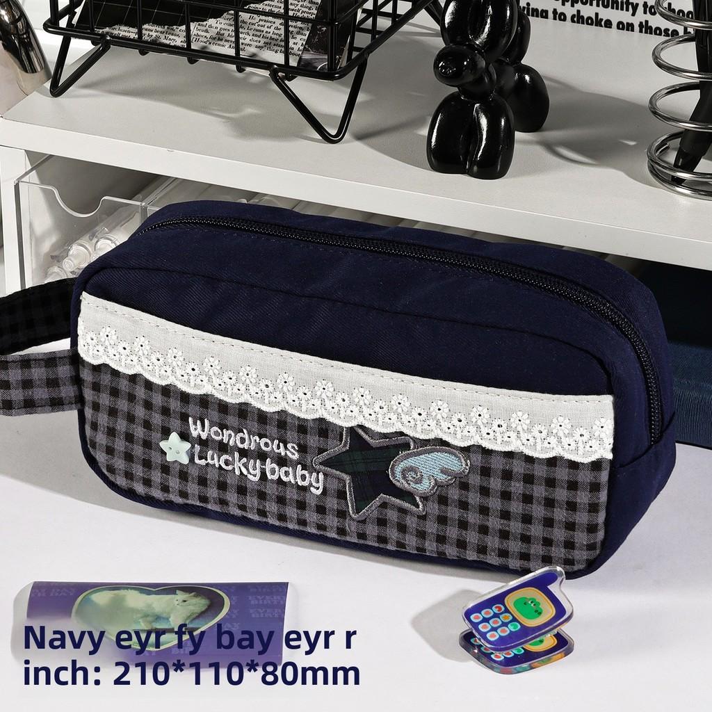 Vintage Canvas Pencil Case With Lace Trim For Students And Office Use