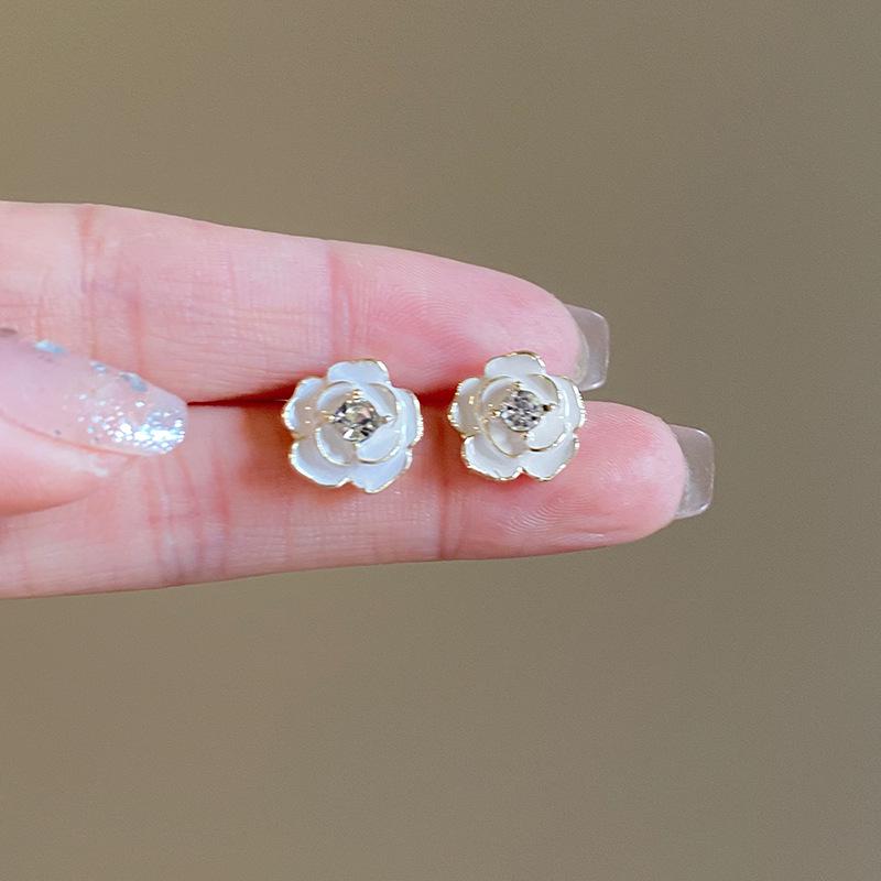 Camellia Zircon Stud Dangle Earrings - Fresh, Sweet, Unique, High-End French Style Jewelry