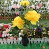 Outdoor Garden Lamp 3 Heads Design Realistic Looking Waterproof Automatic Charging Solar Powered Peony Flower Lamp Landscape Lighting