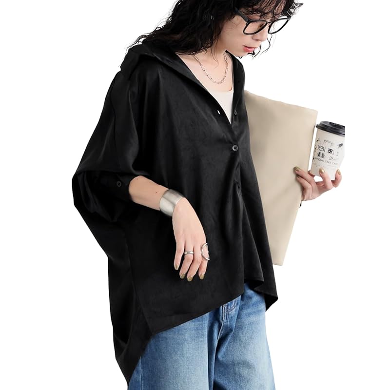 

[antiqua] [Antica] Grainy feeling shirt ladies tops long sleeve Plain color PK-01307 Onesize 05 black