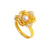 Rose Flower Ring: Gold-tone, Faux Pearl, Diamond Accent, Adjustable Index Finger Jewellery
