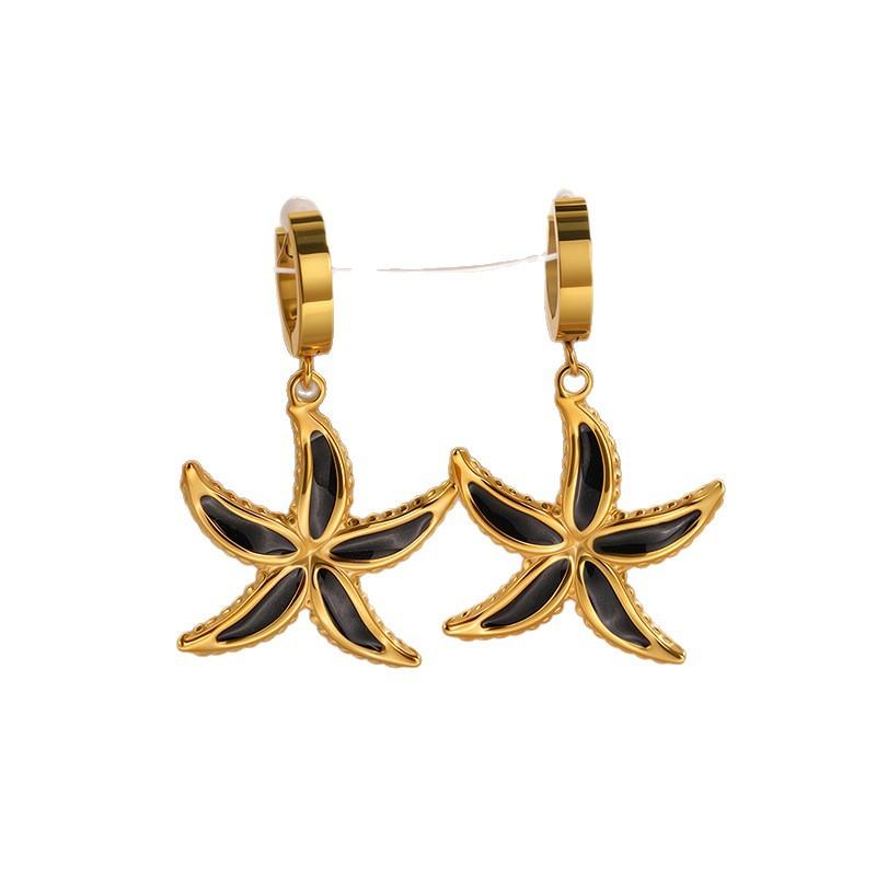 Starfish Drop Oil Titanium Steel Earrings Trendy Luxury Beach Style Stainless Steel Earrings Personalized 18K Earrings