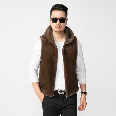 Nerzpelzmantel mit Kapuze Herrenpelz Nerzweste Weste Pelz Vollnerzweste Jacke für Männer