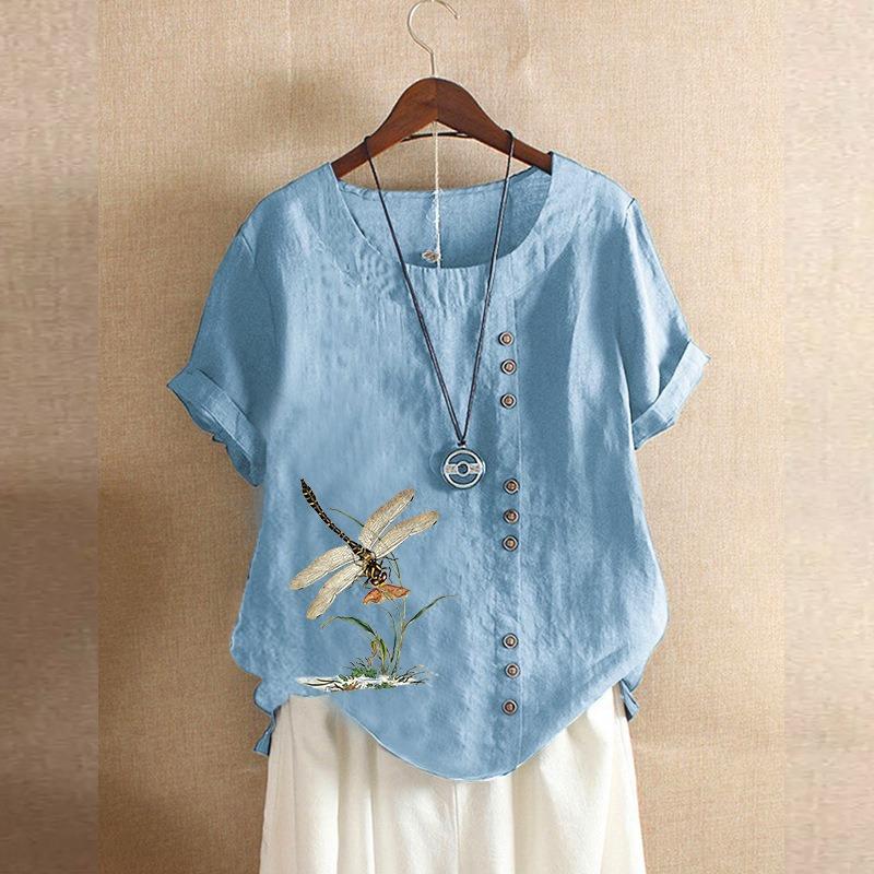 JPNTKY Moda Donna Casual Scollo Tondo Manica Corta Camicette & Camicie