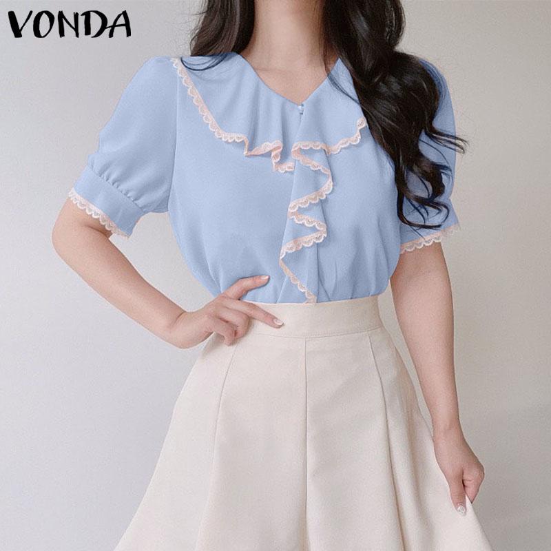

VONDA Женские топы с короткими рукавами и кружевными оборками
