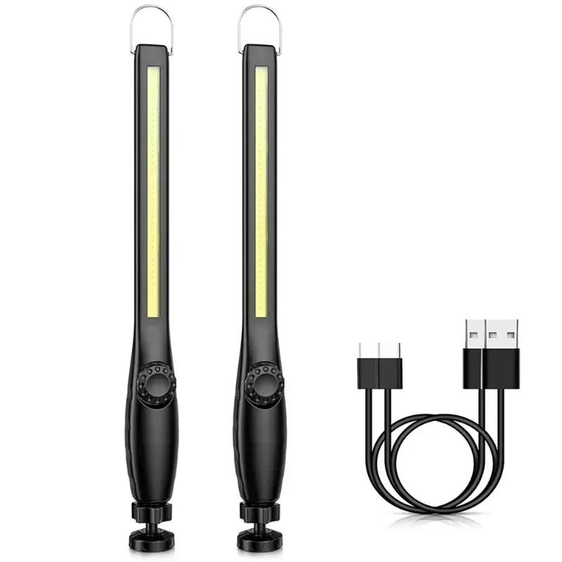 1/2/4PC LED Flashlight Magnetic Work Light USB Rechargeable Torch Hook Portable Lantern Inspection Light Camping Car Repair Lamp