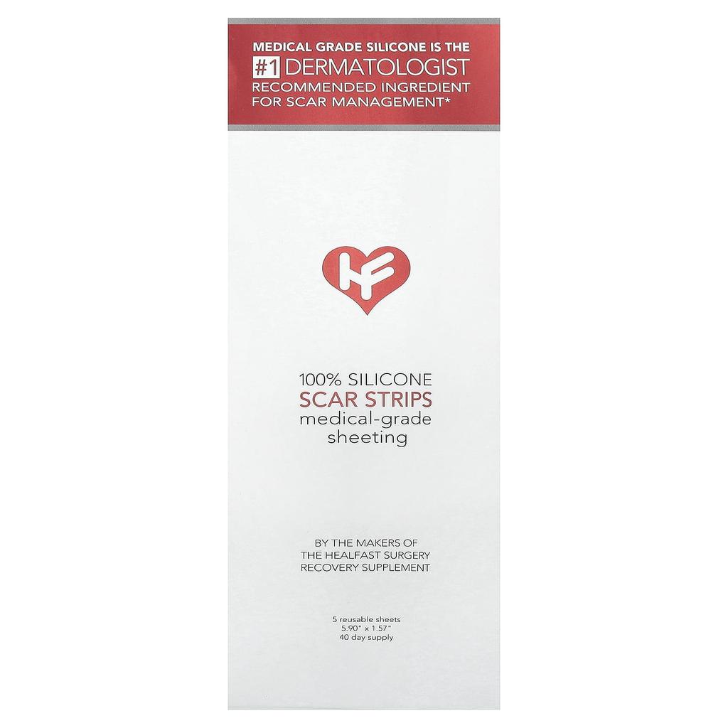 Healfast, 100% Silicone Scar Strips, 5 Reusable Sheets