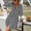 Women Floral Print Mini Dress Casual Loose Waist V-Neck Hollow Out Full Sleeve Above Knee Single Breasted Spring Summer S-XL