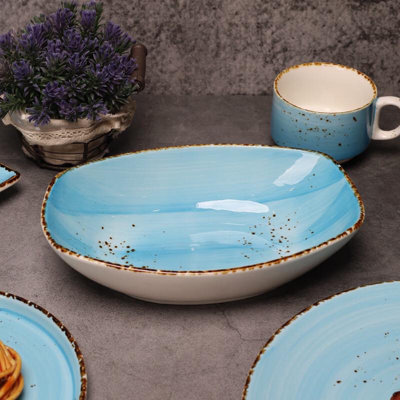 Ru Han Blue Striped Bone China Deep Plate