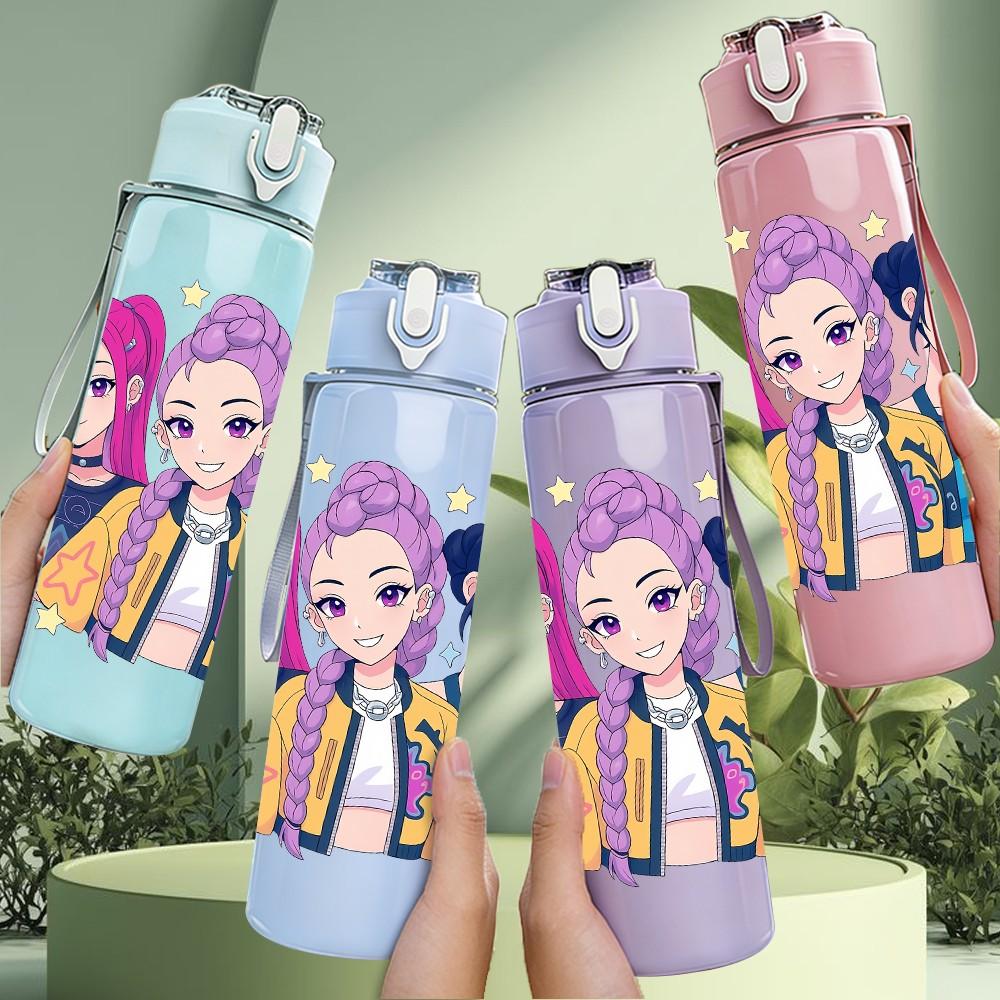 1PC Colorful Girls Character Pattern 750ml Color Plastic Sports Water Bottle Leakproof Flip Straw Lid Suitable for Sports Office Home Use