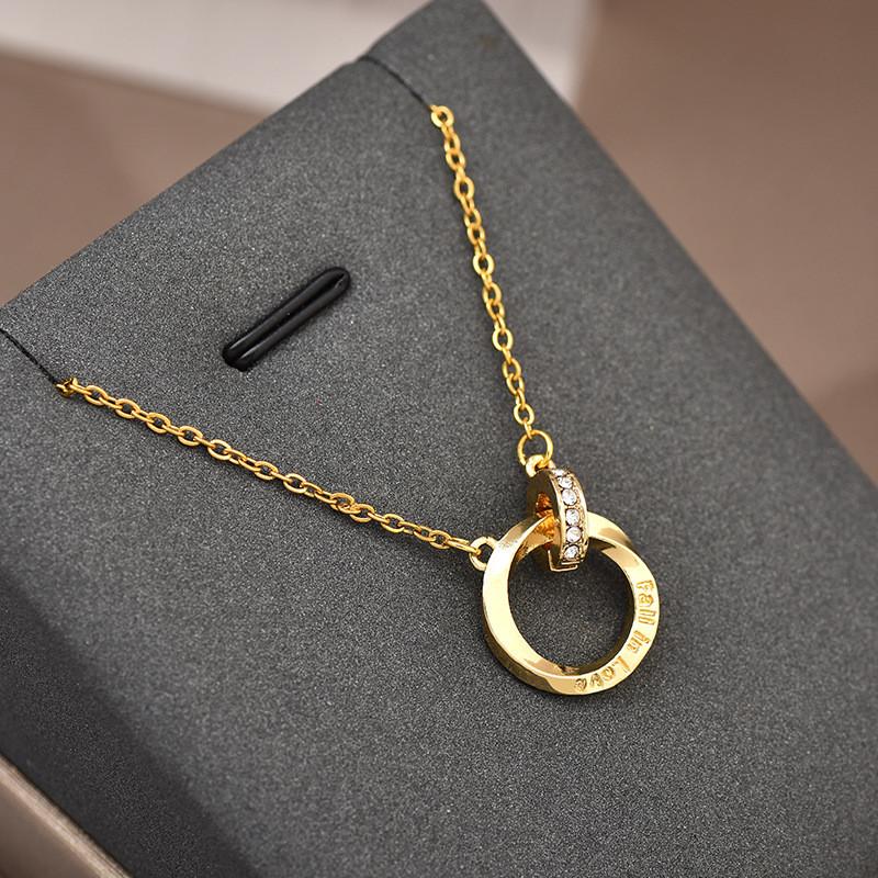 Contemporary Steel Titanium Double Ring Necklace For Women With Stunning Geometric Pendant For Occasion Any
