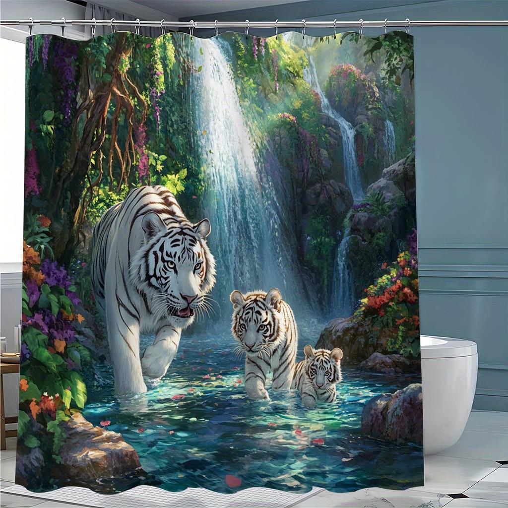 A Majestic Tiger Family Shower Curtain: Bring the Beauty of Nature Into Your Bathroom with This Stunning Design Featuring