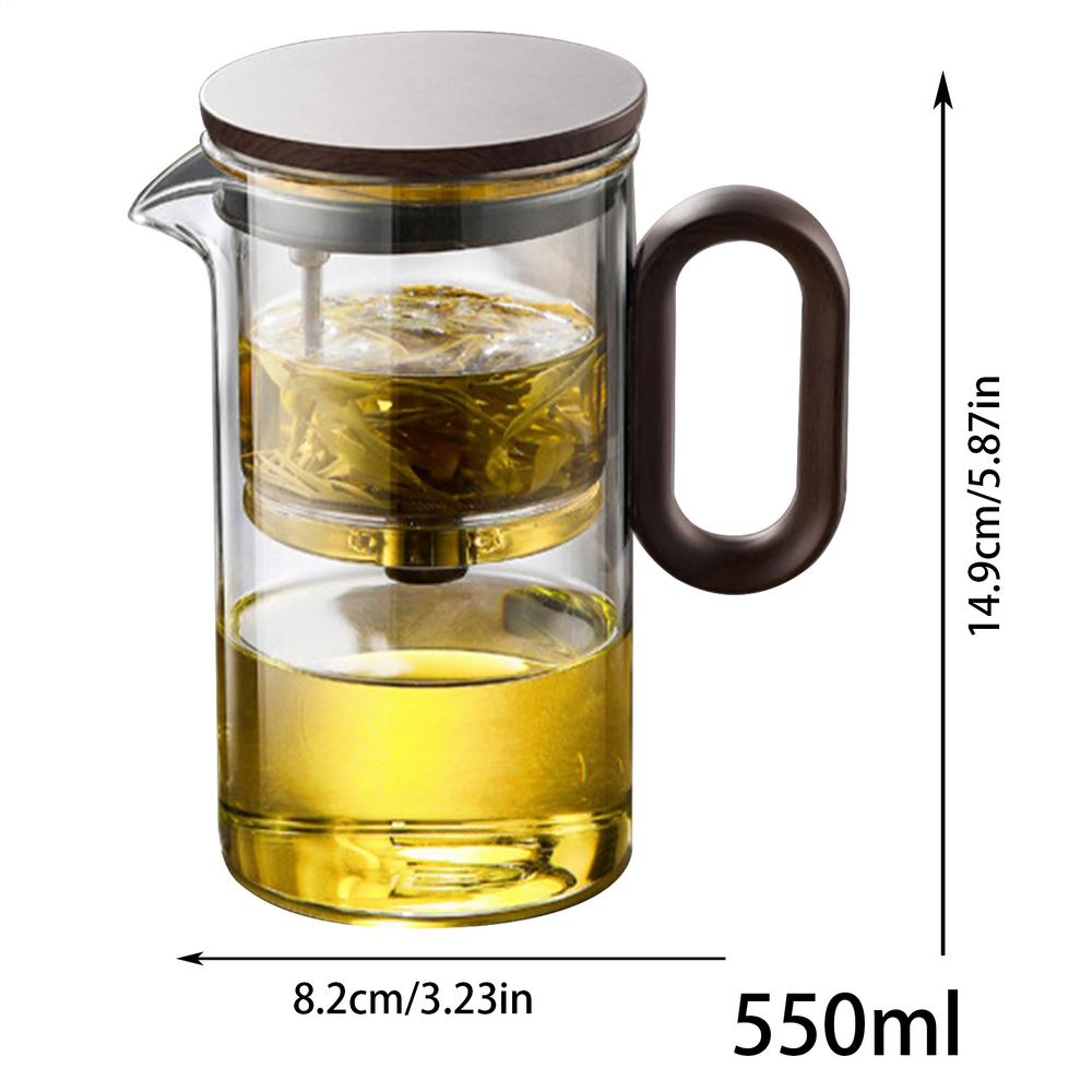 Стеклянный чайник 550 мл со съемным ситечком Стеклянный чайник с магнитной фильтрацией Деревянная ручка Разделение чая и воды Чайник