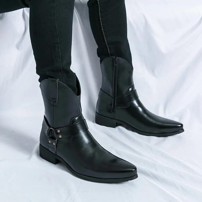 Fashion Hot Selling 2025 New Fashion Men's Pointed Side Zipper Comfortable Short Boots Fashionable Men's Denim Boots High Top Boots
