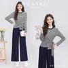 Autumn Korean Design Striped Lace-up Bow Contrast Color Long-sleeved T-shirt Is Versatile and Trendy