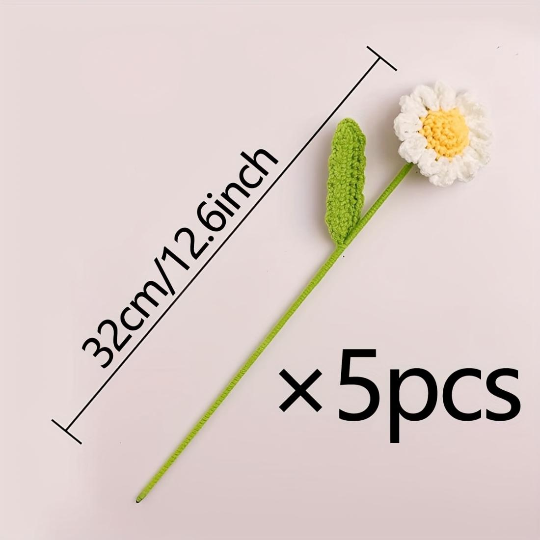 

5 Pcs Hand Crocheted Artificial Sunflower Daisy Bouquet, Knitted Fake Flowers For Wedding Mother s Day Home Office Decoration Without Vase белый