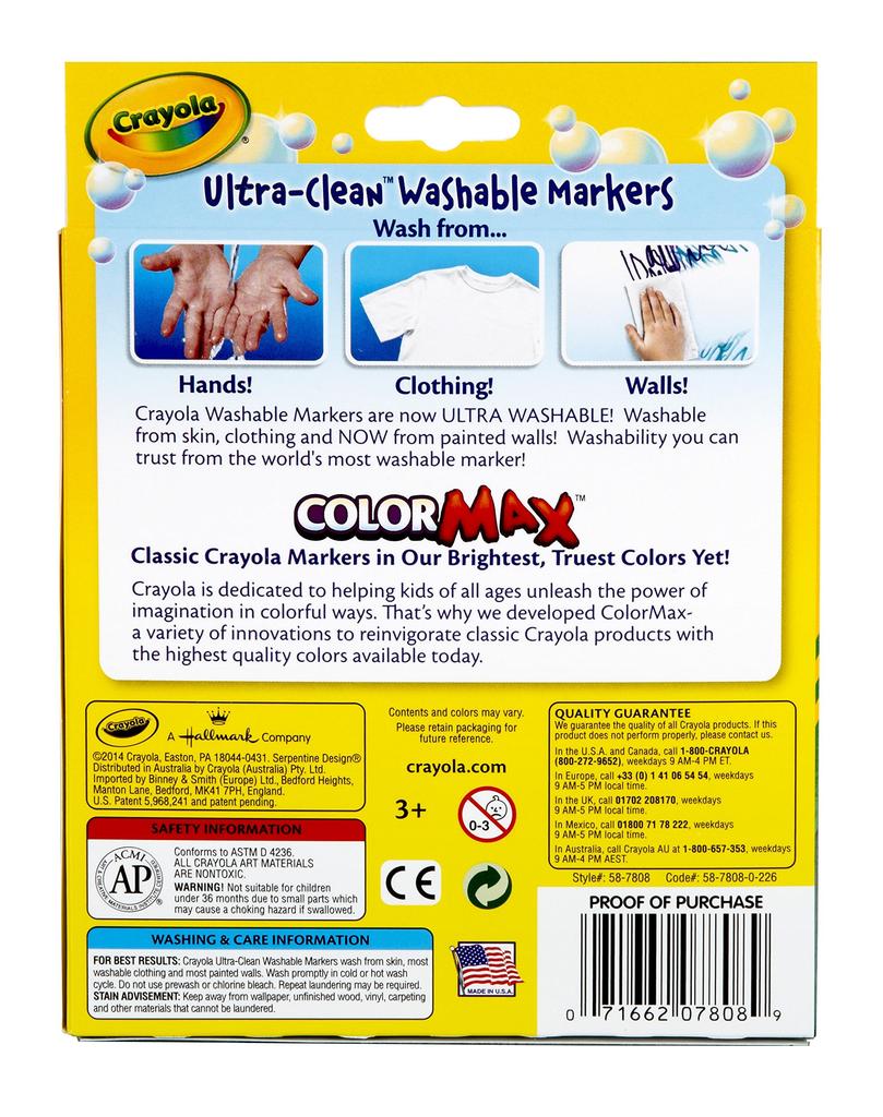 Crayola Marker 8 Classic Bold Product Number 587808 Water-Removable Pens, Colors, Tip, Authentic,