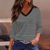 Women’s V Neck Striped Top Casual Three Quarter Sleeve Pullover Soft Knit Lightweight Tee Shirt for Daily Wear