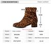 Fashion Zippers Fashion Round Toe Women Ankle Boots With Low Heel Shoes Female Leopard Print Footwear Ladies Pleated Boots Modern Boots