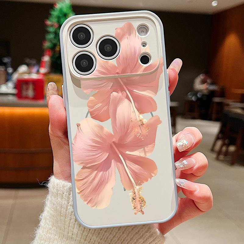 Pink Hibiscus Flower Pattern For iPhone 17 Pro Max Funda iPhone 16 15 14 13 Pro Max Skin Feeling Magnetic For Magsafe Shockproof Bumper Cover
