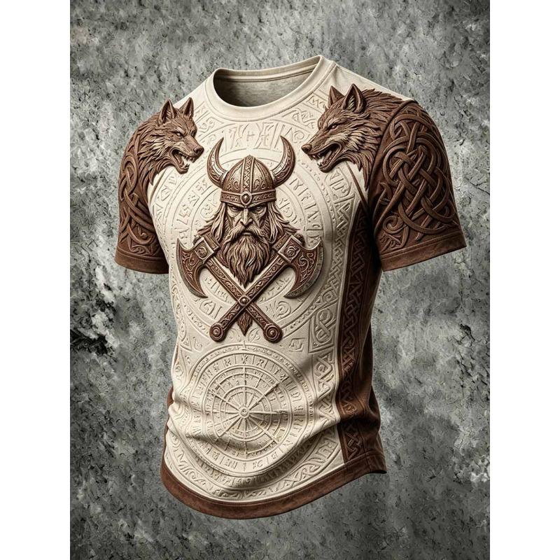 2027 Summer Best-selling Men's Vintage Viking Style 3D Printed Outdoor Sports Breathable T-Shirt Family Style Shirt