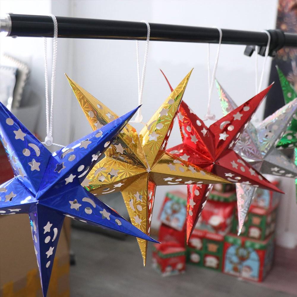 Mehrfarbige DIY-Papierlaterne mit Sternen, Lampenschirm, Sternen, Lampenschirm, Weihnachtsdekoration, Ornamente, Hängelichter