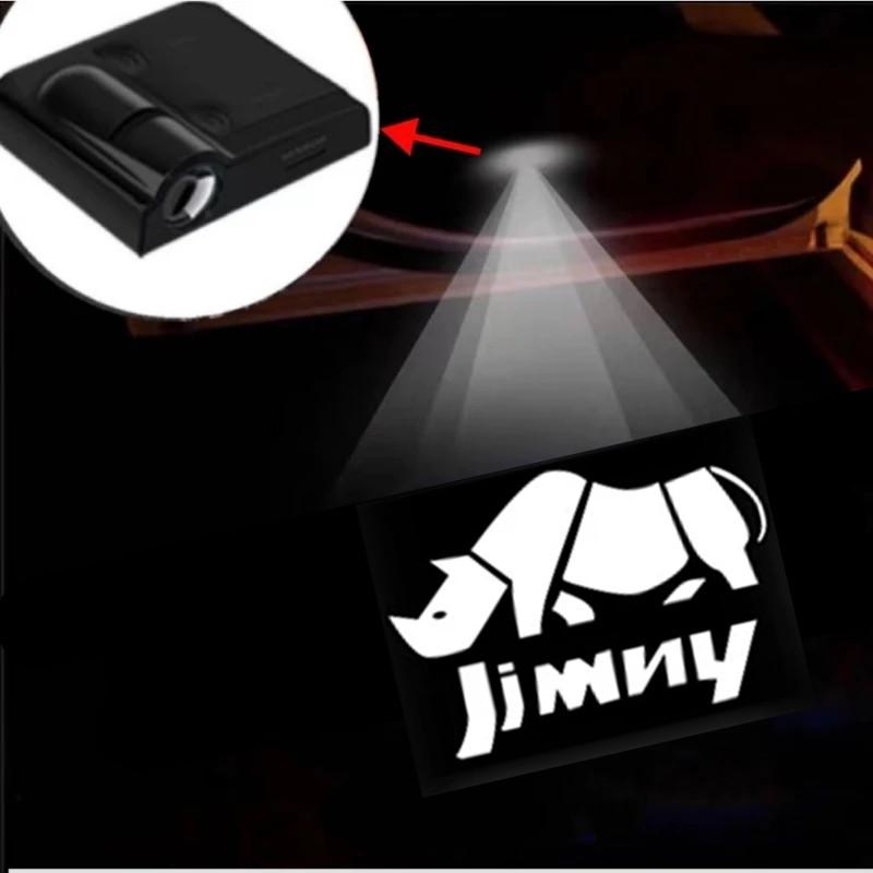 2Pcs Wireless Courtesy Lamp Car Door Projector Ghost Shadow LED Lights For Suzuki Jimny Rhinoceros Emblem JB43 JB23 JB64 JB74